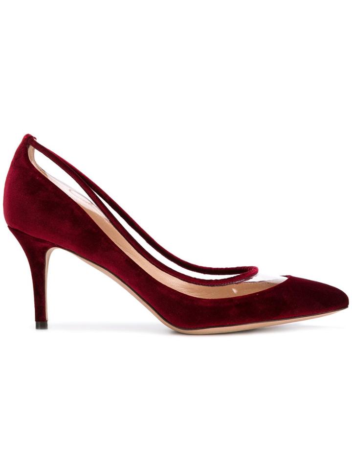 Valentino Velvet Classic Pumps With Clear Panel - Red