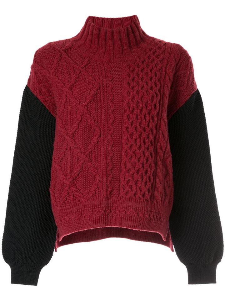 Coohem Aran Patchwork Jumper - Red