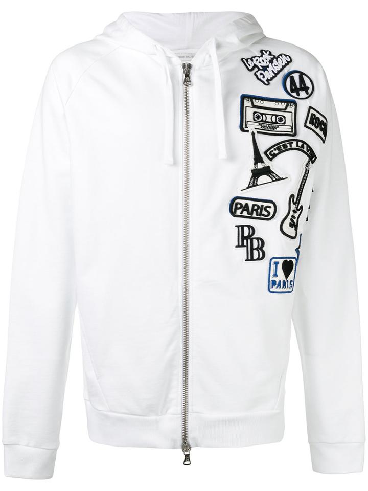 Pierre Balmain Logo Patch Zipped Hoodie, Men's, Size: 52, White, Cotton
