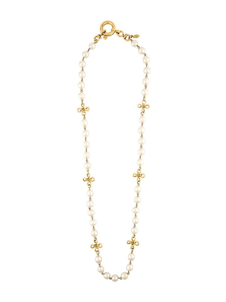 Chanel Vintage Faux Pearl Filigree Necklace, Women's, White