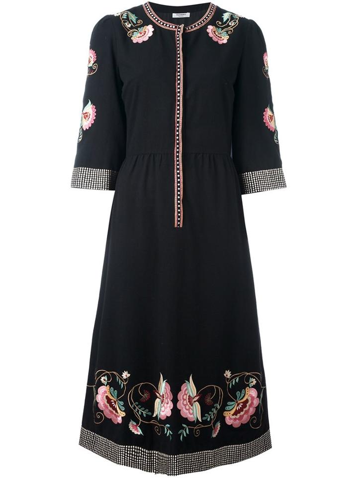 Vilshenko Embroidered Flower Dress, Women's, Size: 38, Black, Silk/cashmere/virgin Wool