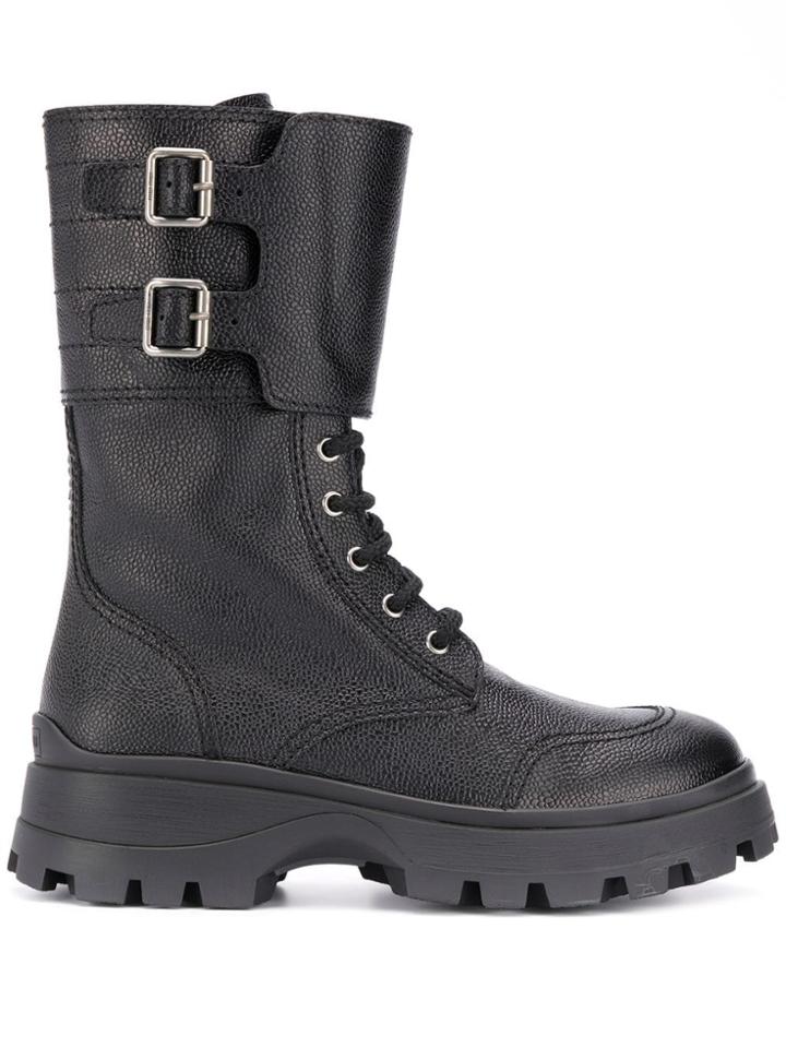 Miu Miu Buckle Detail Lace Up Boots - Black