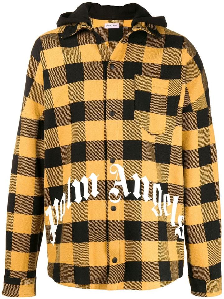 Palm Angels Hooded Plaid Shirt Jacket - Yellow