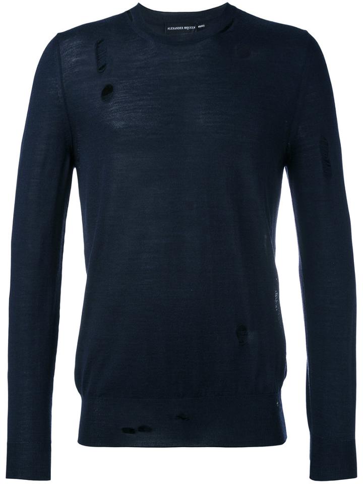 Distressed Jumper - Men - Silk/wool - M, Blue, Silk/wool, Alexander Mcqueen