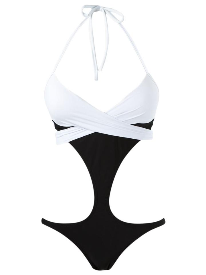 Blue Man Cut Out Bicolor Swimsuit