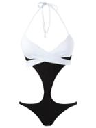 Blue Man Cut Out Bicolor Swimsuit