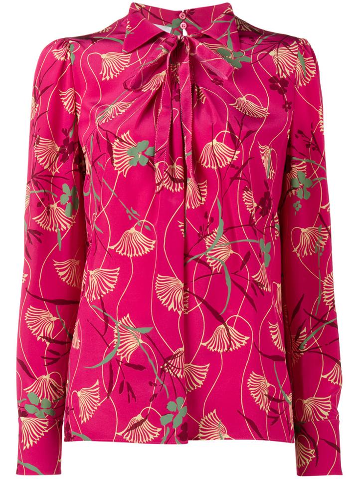 Valentino Floral Tie Neck Blouse - Pink & Purple