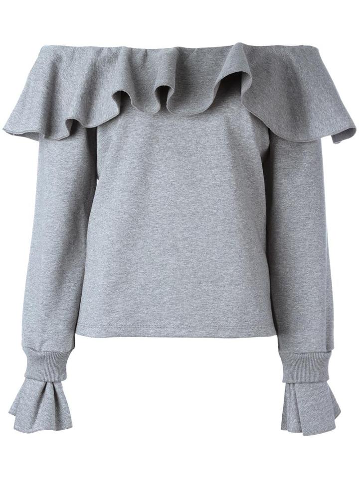 Opening Ceremony Off-the-shoulder Ruffled Sweatshirt, Women's, Size: Small, Grey, Cotton/spandex/elastane