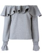 Opening Ceremony Off-the-shoulder Ruffled Sweatshirt, Women's, Size: Small, Grey, Cotton/spandex/elastane