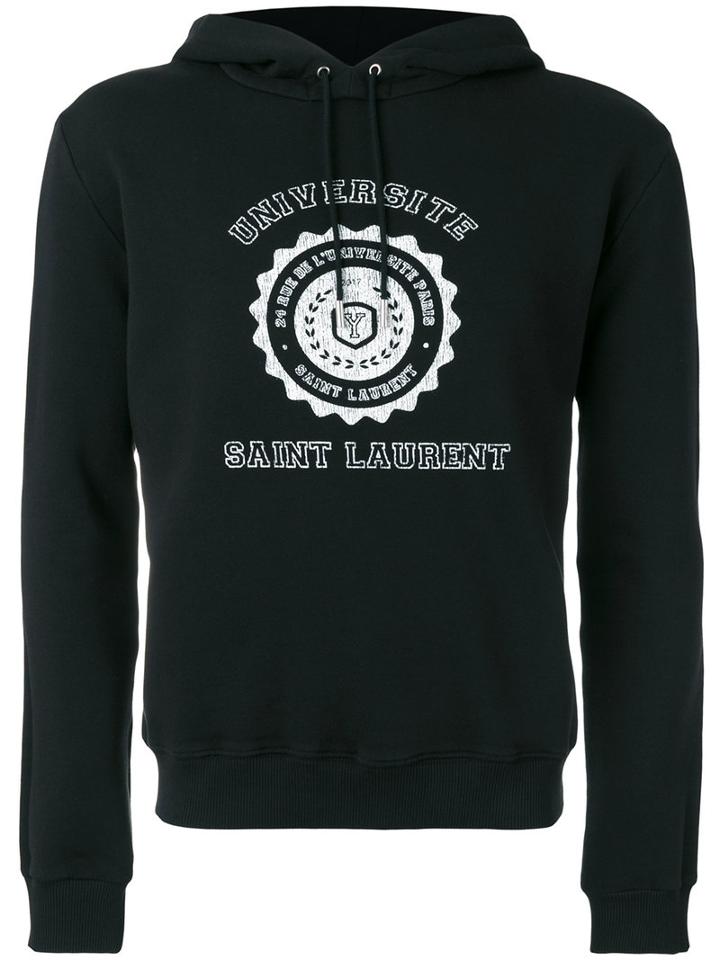 Saint Laurent Saint Laurent Université Seal Printed Hoodie, Men's, Size: Medium, Black, Cotton