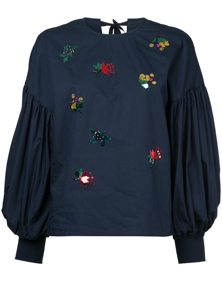 Muveil Embellished Puff-sleeve Blouse - Blue