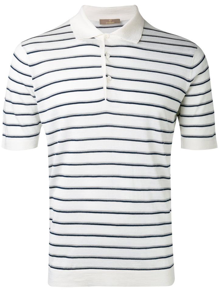 Cruciani - Striped Polo Shirt - Men - Silk/linen/flax - 54, White, Silk/linen/flax