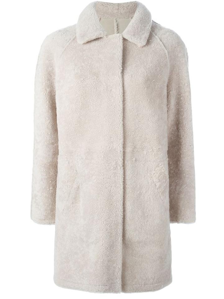 Sprung Frères Single Breasted Coat, Women's, Size: Large, Nude/neutrals, Sheep Skin/shearling