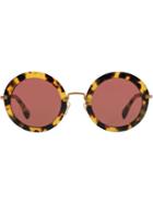Round Frame Sunglasses, Women's, Brown, Plastic, Miu Miu Eyewear