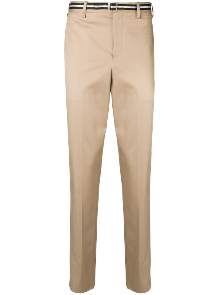 Neil Barrett Belted Straight Leg Trousers - Nude & Neutrals