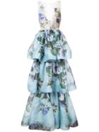 Marchesa Floral Patterned Layered Gown - Blue
