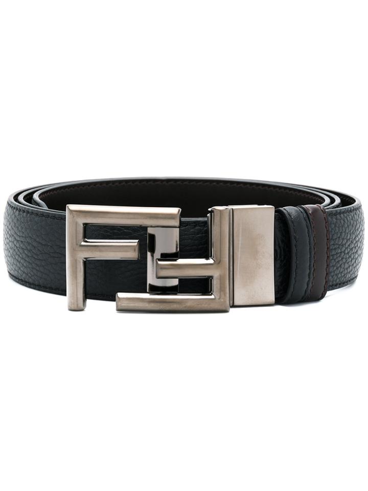 Fendi Pebbled Silver Ff Buckle Belt - Brown