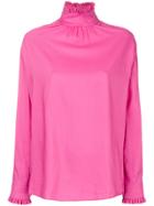 Gucci High Collar Shirt With Ruffle Trim - Pink & Purple