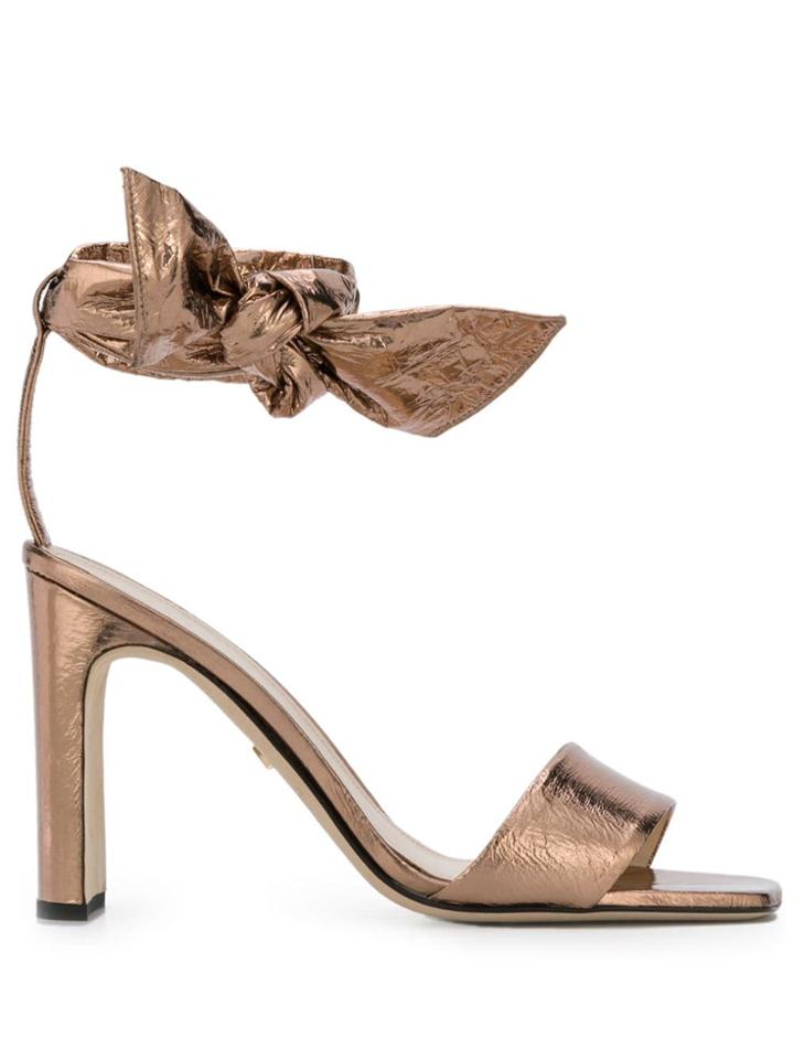 Grey Mer Tie Ankle Heeled Sandals - Metallic