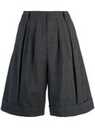 Tibi Windowpane Pleated Shorts - Grey