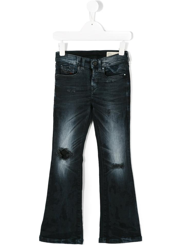 Diesel Kids - Flared Distressed Jeans - Kids - Cotton/spandex/elastane - 8 Yrs, Blue