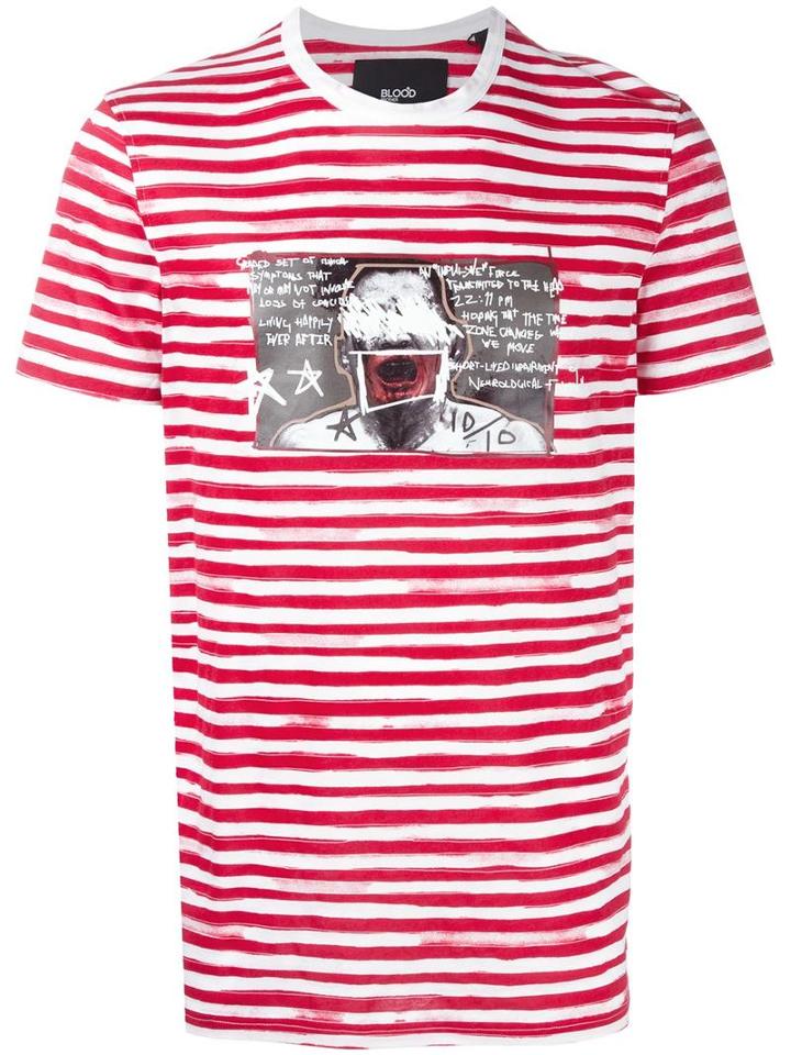 Glitched Face Print Striped T-shirt, Men's, Size: Xl, White, Cotton, Blood Brother