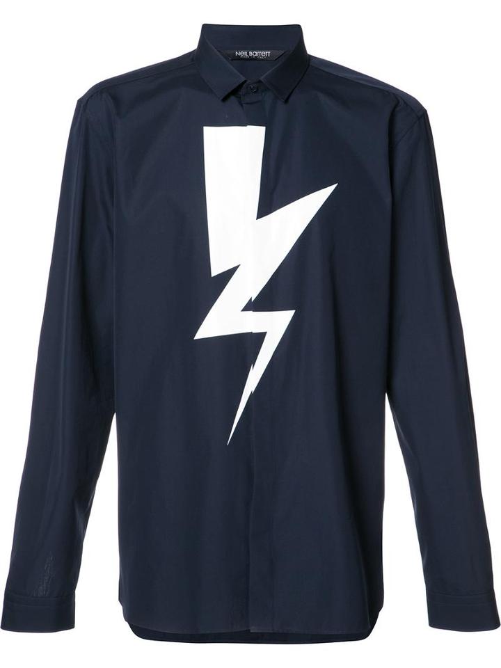 Neil Barrett Lightning Bolt Print Shirt, Men's, Size: 42, Blue, Cotton