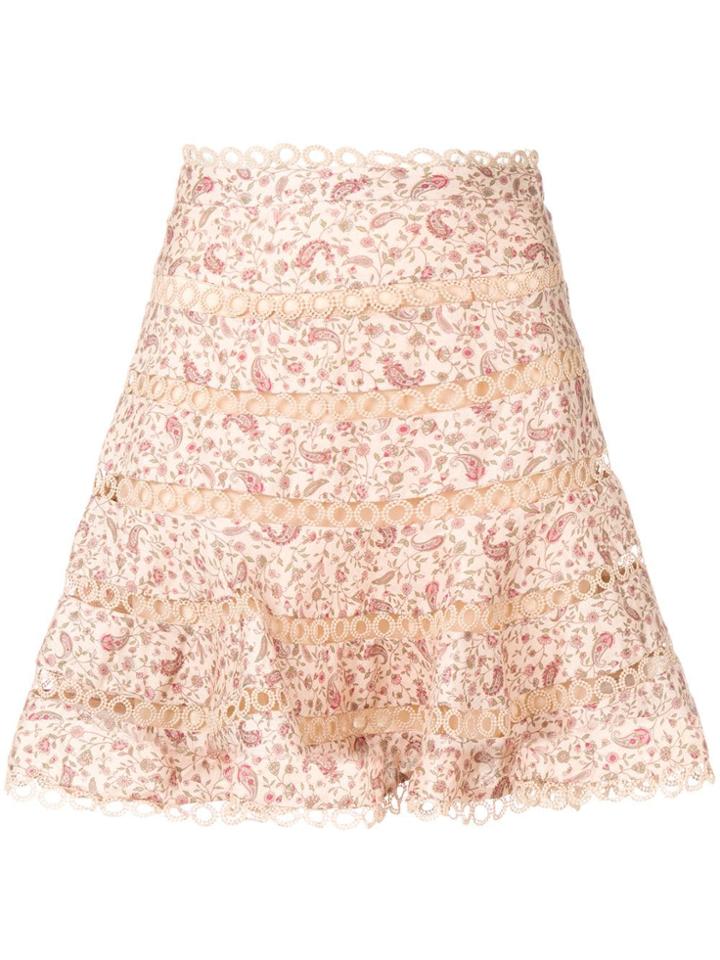 Zimmermann Floral Print Eyelet Flippy Skirt - Neutrals