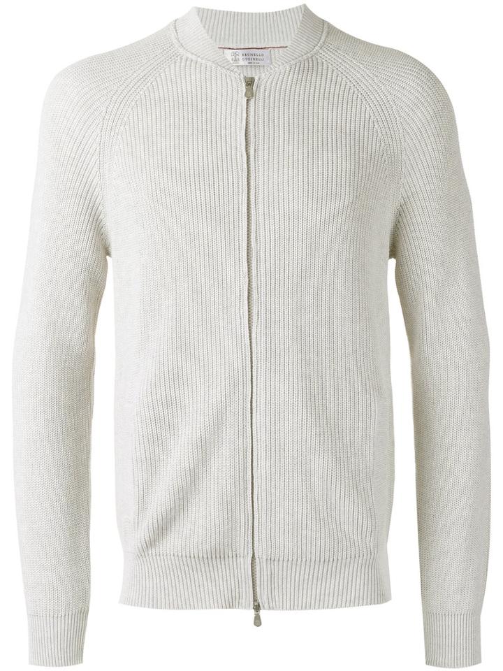 Brunello Cucinelli - Knitted Bomber Jacket - Men - Cotton - 50, Nude/neutrals, Cotton