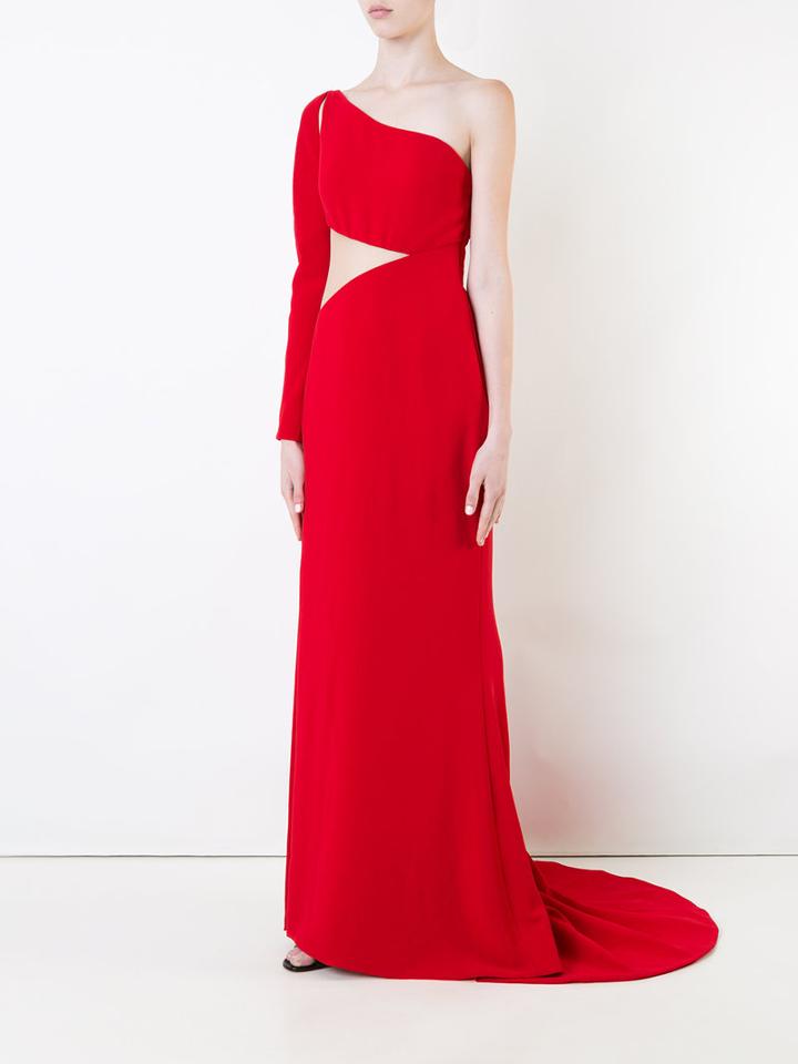 Romona Keveza - One Sleeve Column Gown - Women - Silk - 4, Red, Silk