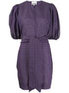 Ganni Checked Puff-sleeve Dress - Purple