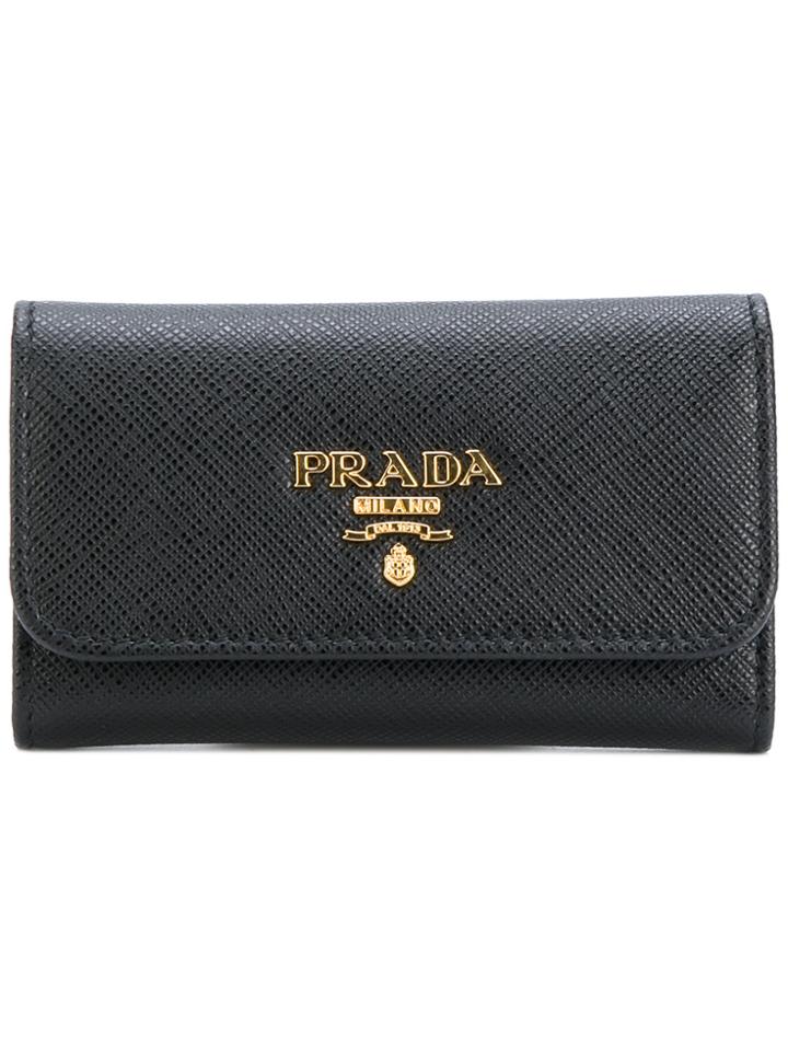 Prada Logo Plaque Key Case - Black