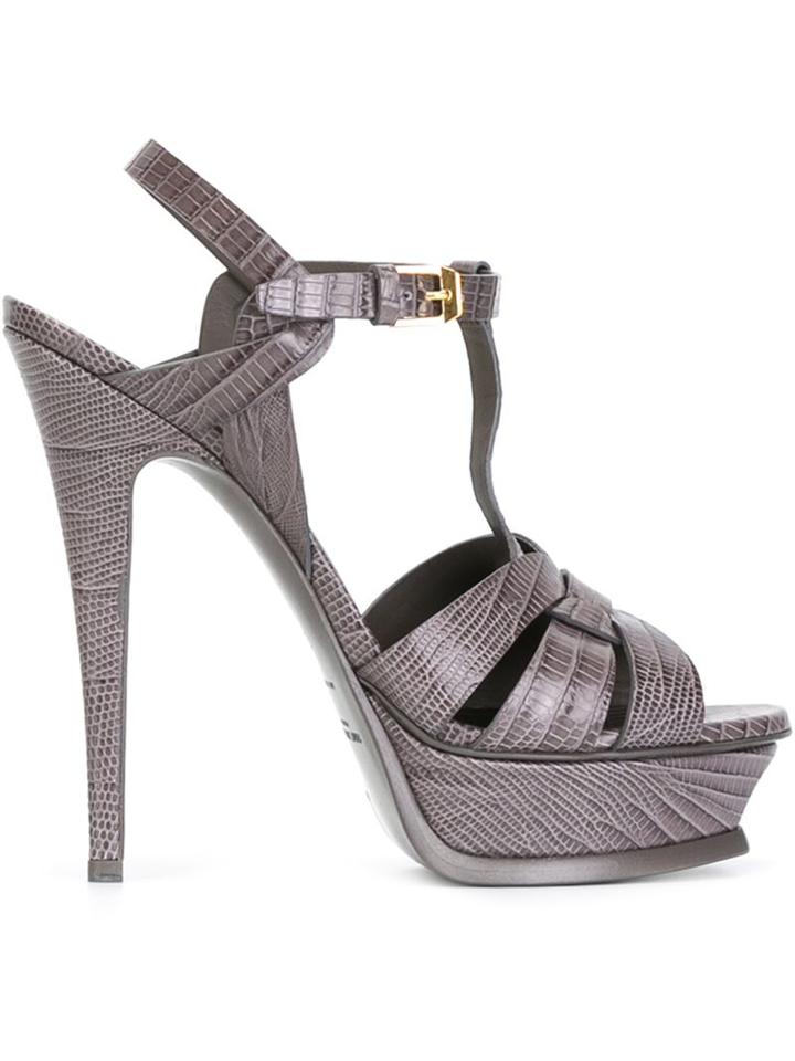 Saint Laurent Tribute Sandals, Women's, Size: 38, Grey, Leather
