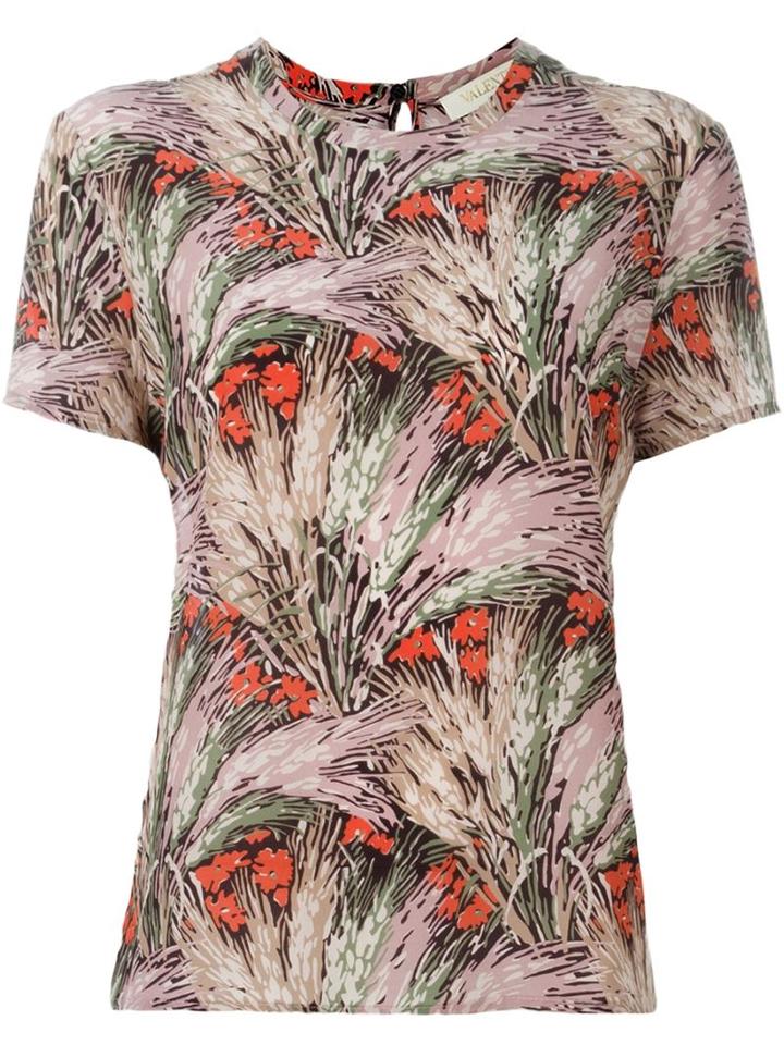 Valentino Floral Print T-shirt, Women's, Size: Large, Pink/purple, Silk