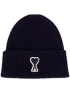 Ami Alexandre Mattiussi Ribbed Beanie Ami De Coeur Patch - Blue