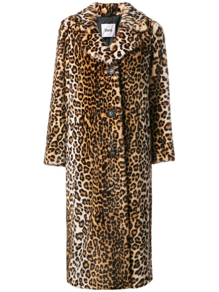 Stand Oversized Leopard Print Coat - Nude & Neutrals