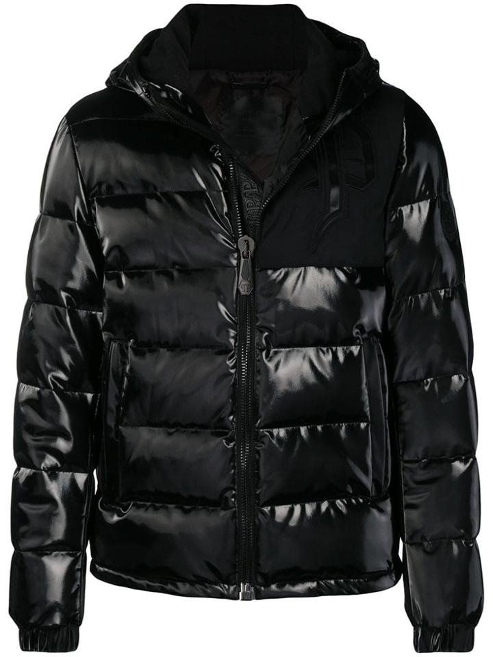 Philipp Plein Vinyl Padded Jacket - Black