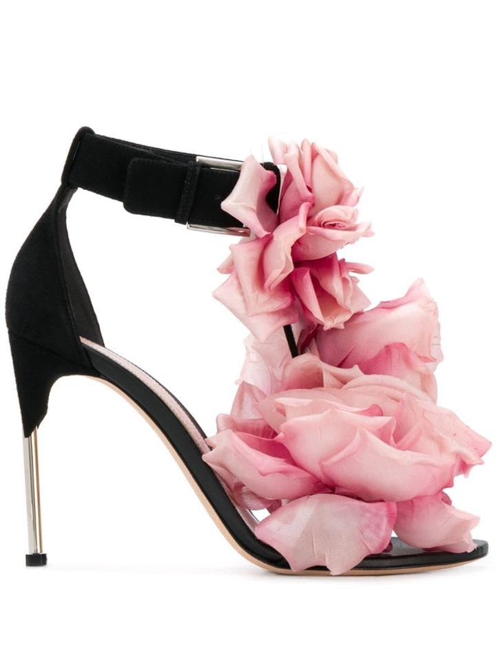 Alexander Mcqueen Floral Embellished Sandals - Black