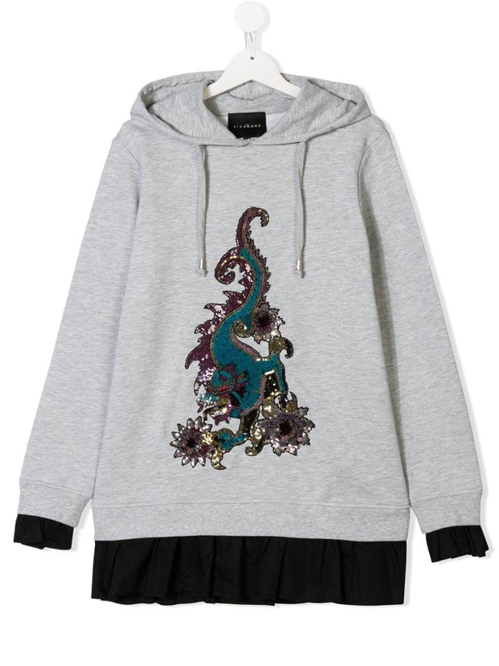 John Richmond Junior Teen Layered Sequin Embellished Hoodie - Grey
