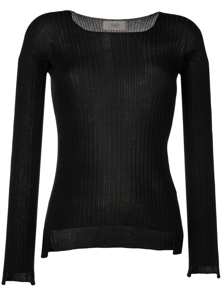Maison Flaneur Ribbed Knit Top - Black
