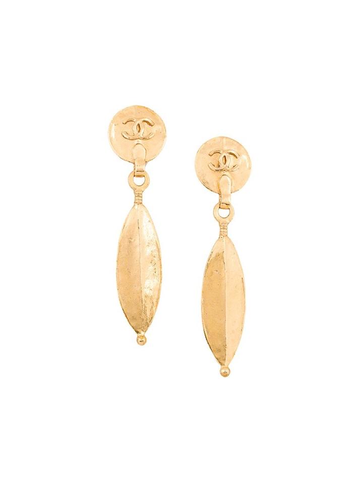 Chanel Vintage Plate Leaf Motif Swing Earrings, Women's, Metallic