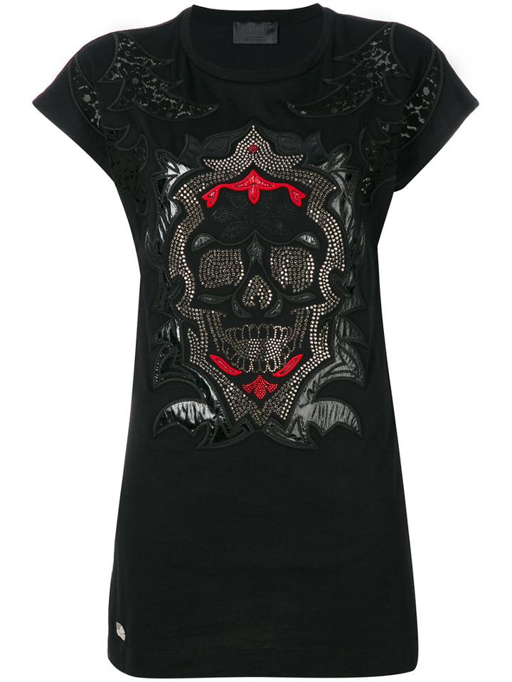 Philipp Plein - Embellished Skull T-shirt - Women - Cotton/polyester/polyurethane/viscose - S, Black, Cotton/polyester/polyurethane/viscose