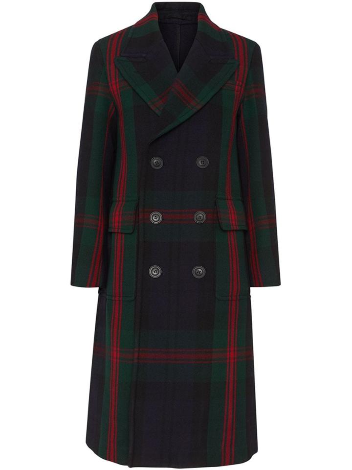 Burberry Tartan Wool Mohair Blend Tailored Coat - Blue