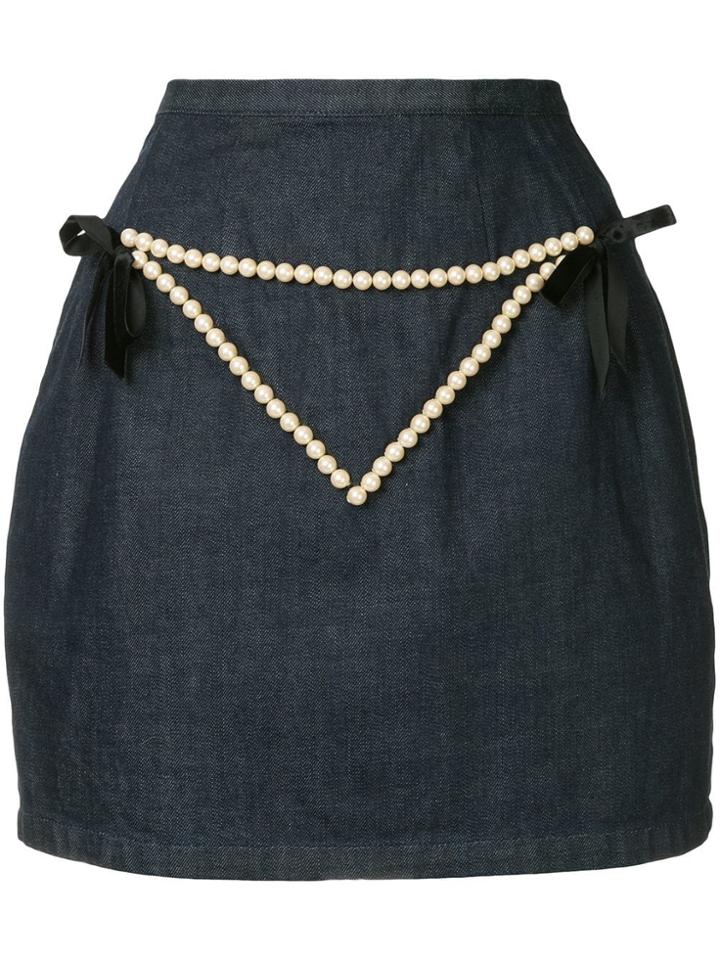 Tu Es Mon Trésor Pearl Embellished Skirt - Blue