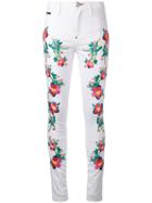 Philipp Plein - Floral Panel Trousers - Women - Cotton/spandex/elastane - 26, Women's, White, Cotton/spandex/elastane