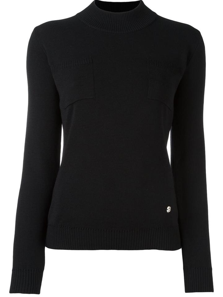 Versus Ribbed Mock Neck Jumper, Women's, Size: 42, Black, Acrylic/wool