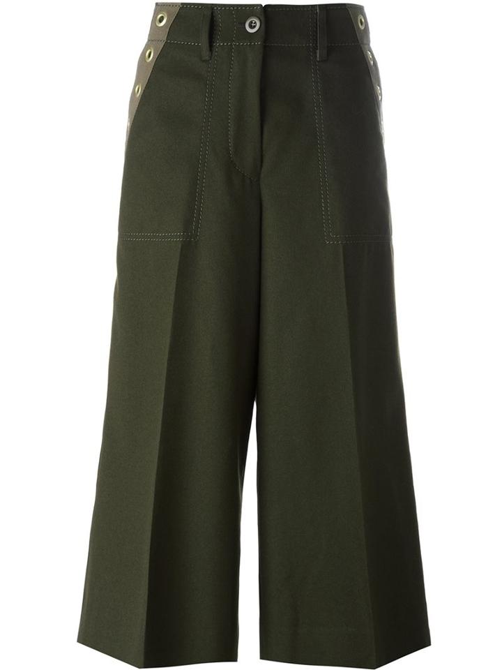 Sacai Grommet Trim Culottes, Women's, Size: 3, Green, Cupro/wool