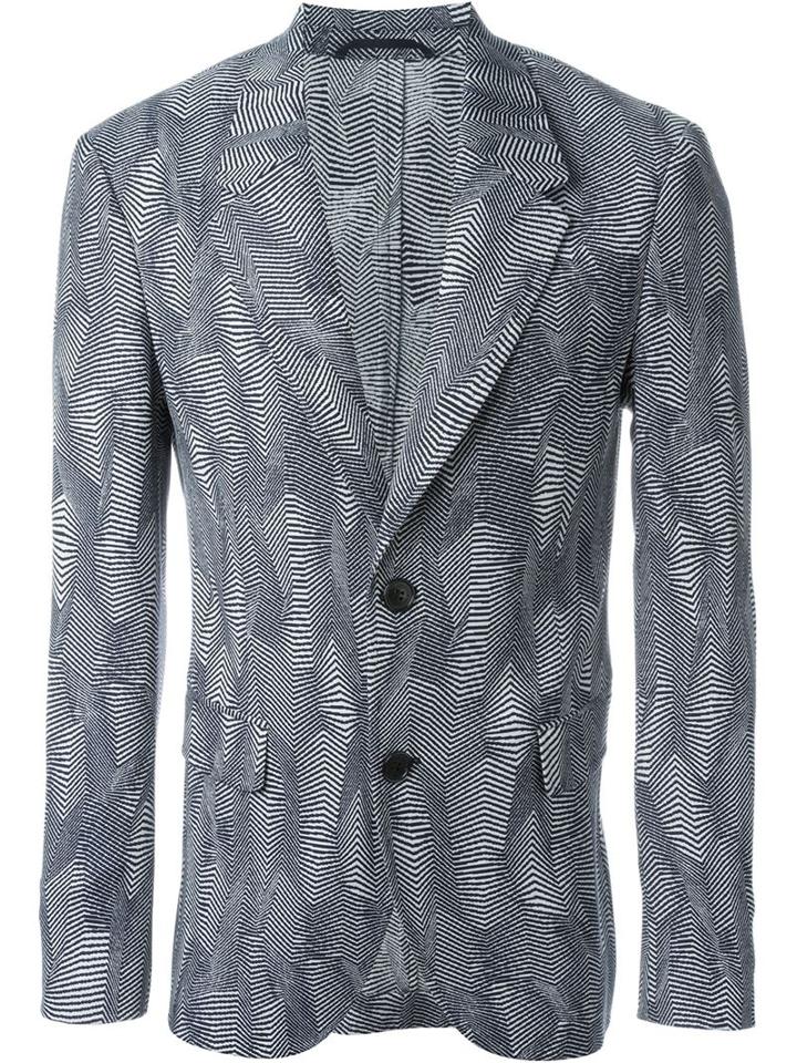 Neil Barrett Zig-zag Jacquard Blazer, Men's, Size: 50, Blue, Polyester/spandex/elastane/virgin Wool