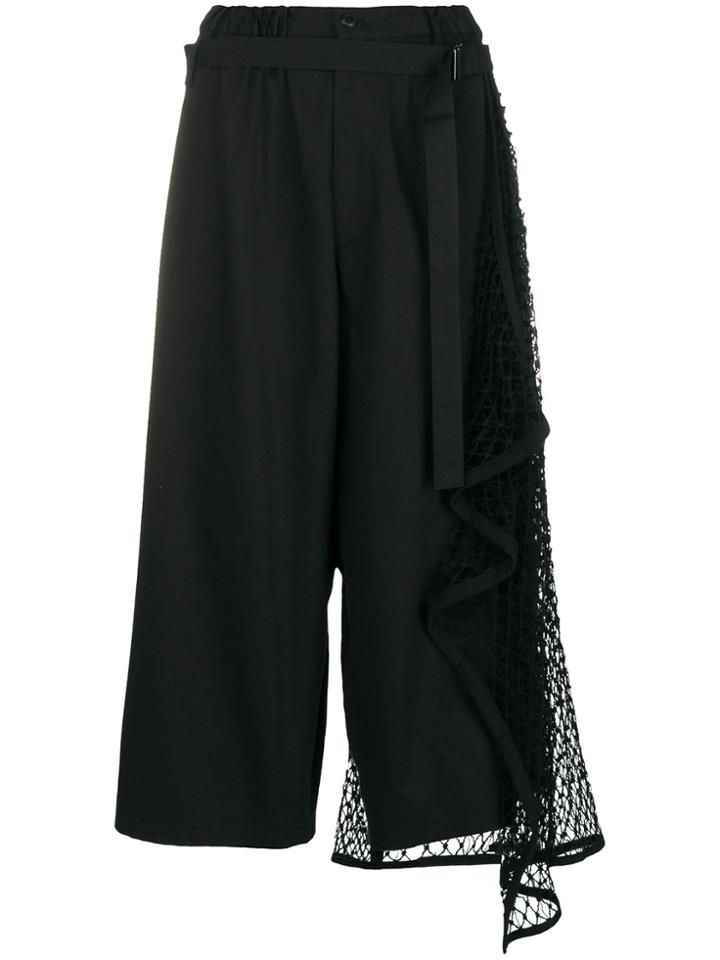 Yohji Yamamoto Mesh Panel Wide-leg Trousers - Black
