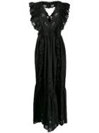Alberta Ferretti Long Broderie Anglaise Dress - Black